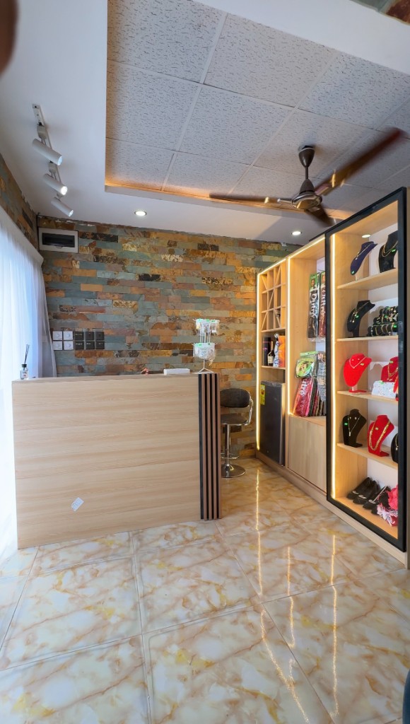 Reception desk and jewelry display section