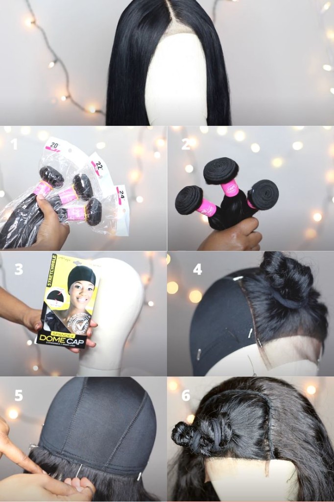 Step-by-step wig making process from bundles to finished unit